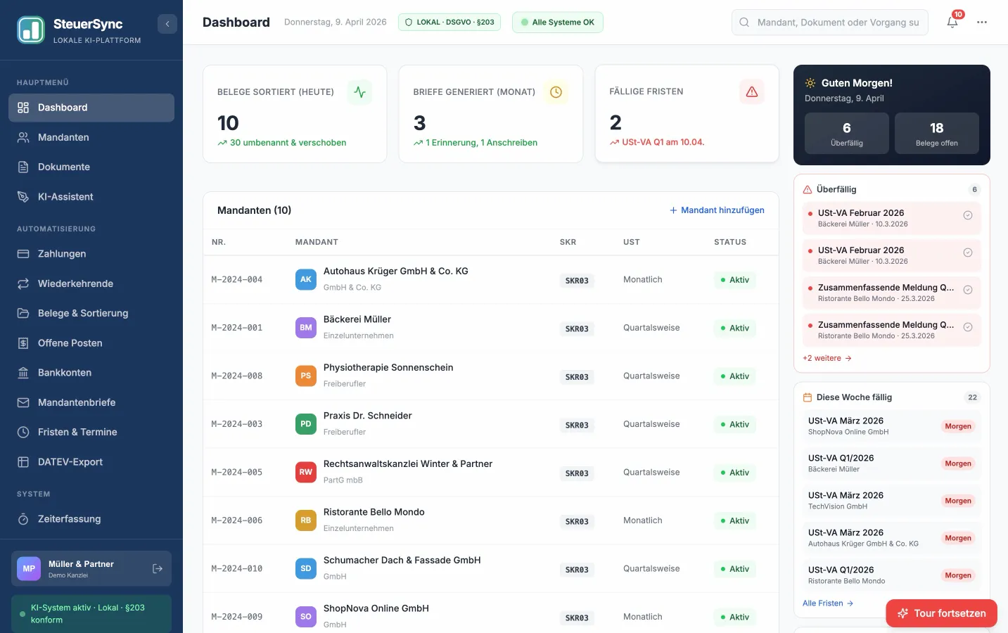 SteuerSync Dashboard — KI-gestütztes Kanzlei-Management